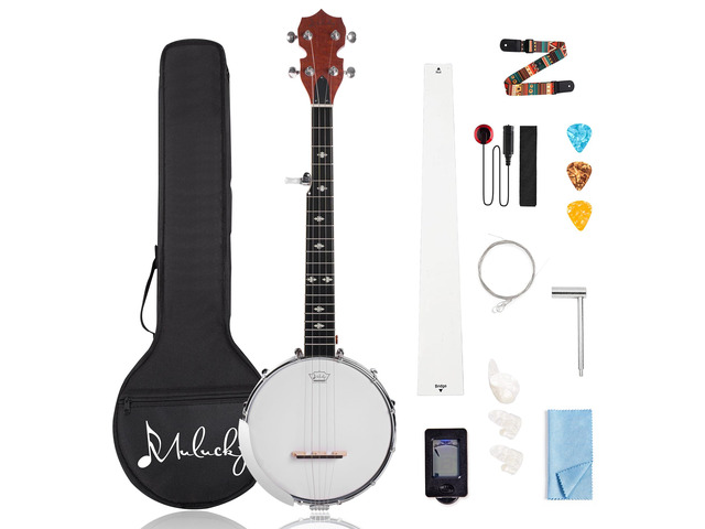 5 String Mini Travel Banjo B807, 26 Inch Closed Back Sapele Kit 26' Travel Banjo: Compact 5-string banjo with a sapele body and solid closed...