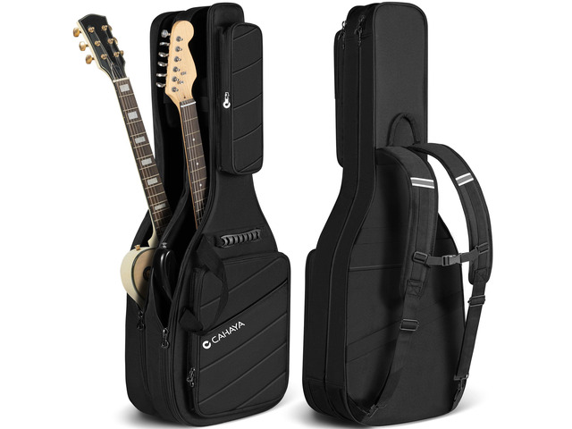 Dual Electric Guitar Gig Bag Padded Soft Guitar Case Backpack Black Padded double case holds 2 guitars, fits ST, TELE & LP electric guitars....
