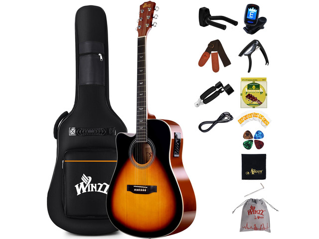 4/4 Electro Acoustic Guitar, Left-Handed Western Guitar Set, Adult Beginners, Acoustic Guitar 41 Inch with 4-Band Equaliser (Dreadnought,Glossy...