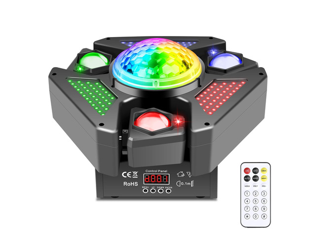 Moving Head DJ Lights with RGB Starlight, Rotating Magic Disco Ball & LED Matrix, 540°/180° DMX512 Stage Lighting, Sound Activated with Remote for...