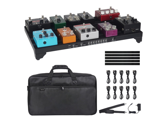 22' x 12.5' Guitar Pedal Board with Built-in Power Supply 10 DC Outputs, 9/12/18V, Includes Mounting Tapes, Lightweight