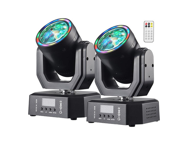 Mini Moving Head Light, 30W Compact Led DJ Stage Lights Moving Head Beam Spot with Halo Effects, Remote/ DMX512/ Sound Control for Wedding DJ Party...
