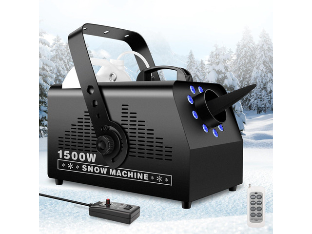1500W Snow Machine Snowflake Maker: Wired & Wireless Remote Snow Volume - with 9LED RGB Lights - Artificial Fake Snow Machine for Outdoor Christmas...