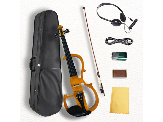 Electric Violin, 4/4 Full Size Silent Violin Varnish Solid Wood Quite Violin Fiddle with Ebony Fittings, Beginner Violin for Adults Students(Maple)