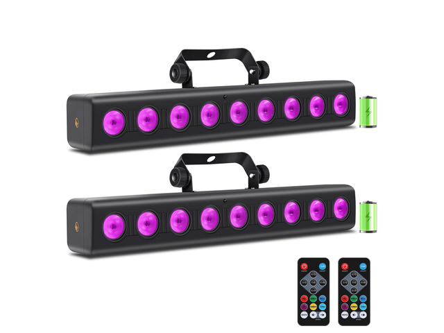 Battery Powered Stage Light Bar,2Pack 9LED RGBW 4IN1 Rechargeable Stage Wash Lights Bar Built-in 5200mAh Battery Remote Control Sound Activated...