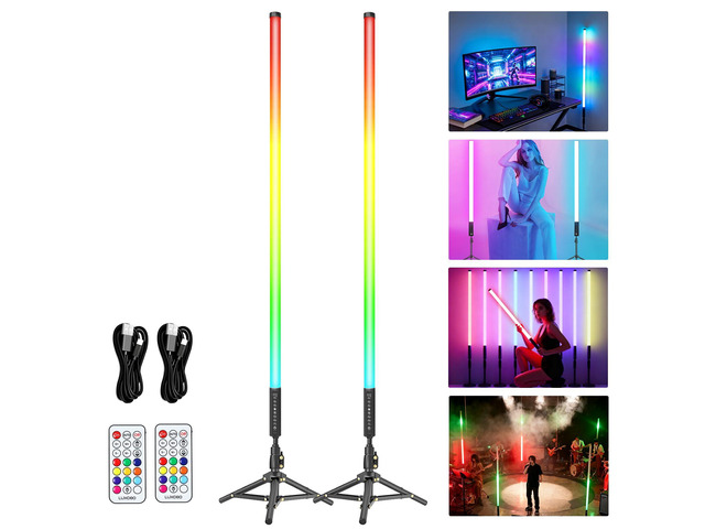 2 Pack 4ft Portable Battery Powered Tube Light 5000 mAh Handheld LED Tube Lights 120cm with Tripods, 500 Vivid Effects, for DJ Lighting, Dance,...