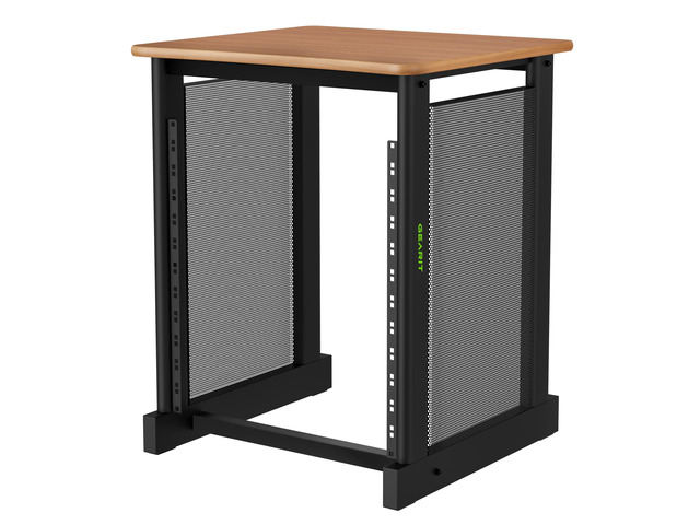 12U Audio Rack, 19 Inch Steel AV Rack, Server Rack and Network Rack Stand with Flat Oak Top, Rack for Music Gear, Mixers, Network Equipment, Server...
