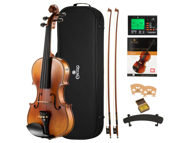 Violin 4/4 Full Size Kit Hand Oil Rub Highly Flamed 1-Piece Back Solidwood Violin with Premium Strings, Size 4/4 (Full Size)
