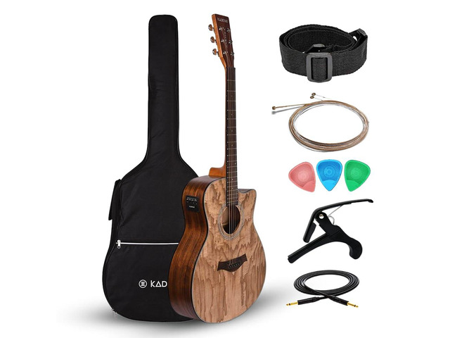 A06EQ-SC Acoustica 40' Electro Acoustic Guitar Grand Auditorium Cutaway AshWood Built-in Pickup + 2 Band EQ Includes Bag, Cable, Strap,...