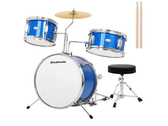 Kids Drum Set 14' 3-Piece Beginner Drum Kit for Toddlers & Children Ages 3+ Includes 8' Tom, 10' Snare, 14' Bass Drum, Adjustable Throne, Cymbal,...