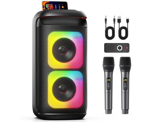 Karaoke Machine with 2 Wireless Microphones, Portable Bluetooth Karaoke for Adults, Powerful Dual 8' Subwoofer Karaoke Boombox, LED Lights, 3D...