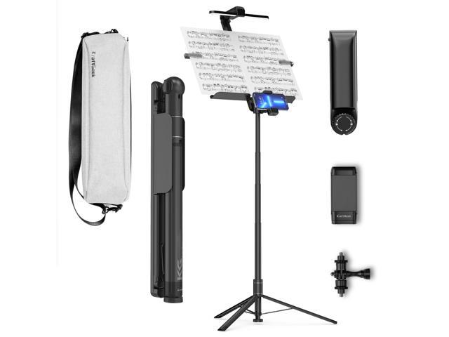 66' Portable Music Stand Kit for Music Sheet, Travel Music Stand Full Set Includes Carry Bag, Light, Phone Mount