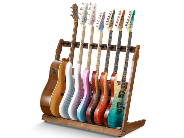 Guitar Stand for Multiple Guitars,Multi Wood Guitar Rack for 5 Acoustic Guitar, 8 Electric or Bass,18mm-thick wooden plank