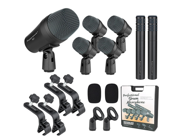 M7 Wired Drum Microphone Kit,7-Piece Full Metal Dynamic Mic-Kick Bass Snare and Cymbals,Use for Drums Vocal Other Instrument Complete with Thread...