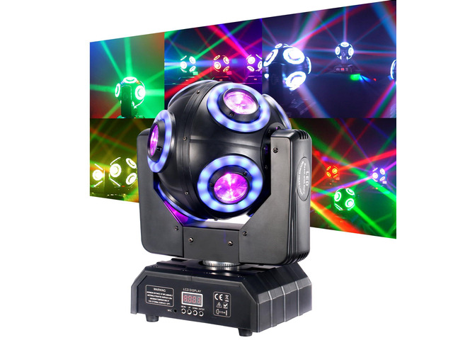 Moving Head Stage Light with Halo Beam 8x15W LED Stage Lights RGBW 4in1 DJ Lights 360°Moving Head DMX Sound Activated for Club Wedding Show