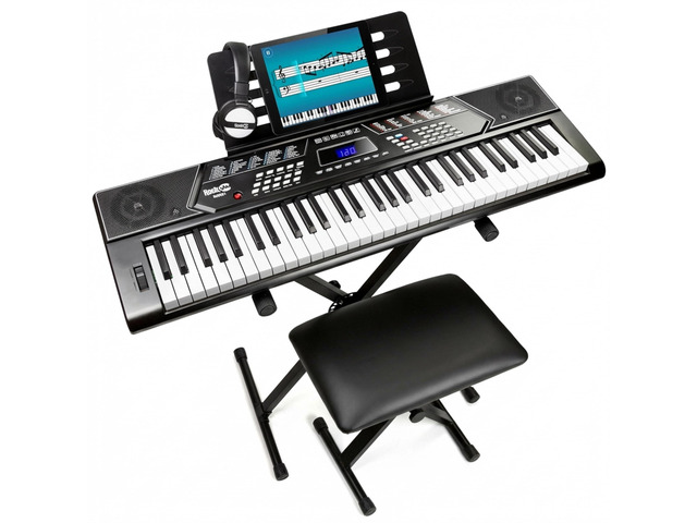 RJ5061 61 Key Keyboard Piano Kit with Stand, Bench & Headphones Beginner electric keyboard piano set with pitch bend, LED panel, Simply Piano...