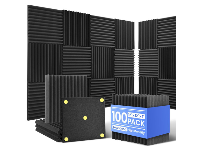 100 Pack Sound Proof Foam Panels, 1' x 12' x 12' Acoustic Foam Panels for Wall High Density Soundproofing Wedge Panels for Music Studio Office Game...