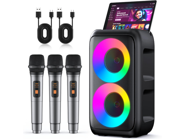 Karaoke Machine for Adults Kids, Portable Bluetooth Speaker with 3 Wireless Microphones, TWS Mode & LED Light, 10H Battery PA System, Home Party...