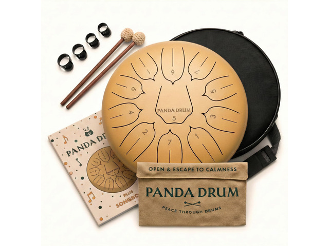 Plus (Sandstone) Steel Tongue Handpan with Music Book, Mallets, Carrying Bag, Finger Picks 11 inch, 432 Hz Rain Drum for Inside, Outside ...
