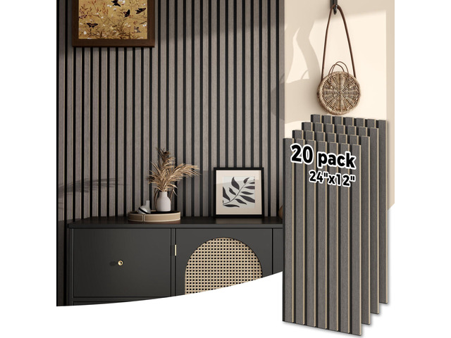 Wood Wall Panels 24' x 12' Acoustic Wood Slat Wall Panel, 20-Pack(40ftÂ²) Soundproof Wood Slat Panel for Noise Cancelling and Interior Wall...