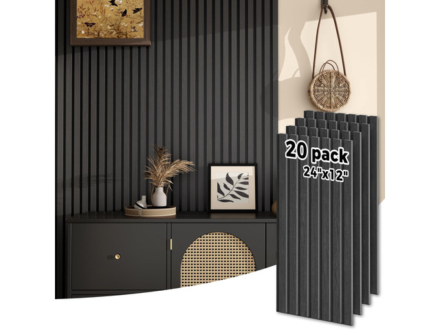 Wood SlatWall Panels 20-Pcs 2X Larger Coverage(40ft²) Lightweight Acoustic Wall Panels, 24' x 12' Soundproof Wood Slat Panel for Noise Cancelling,...