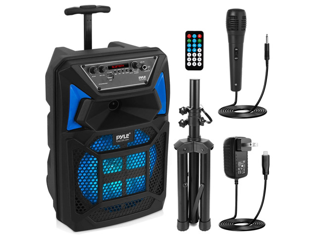 Bluetooth PA Speaker & Microphone System - Portable Karaoke Speaker with Wired Mic, Built-in LED Party Lights, FM Radio, MP3/USB/Micro SD Readers,...