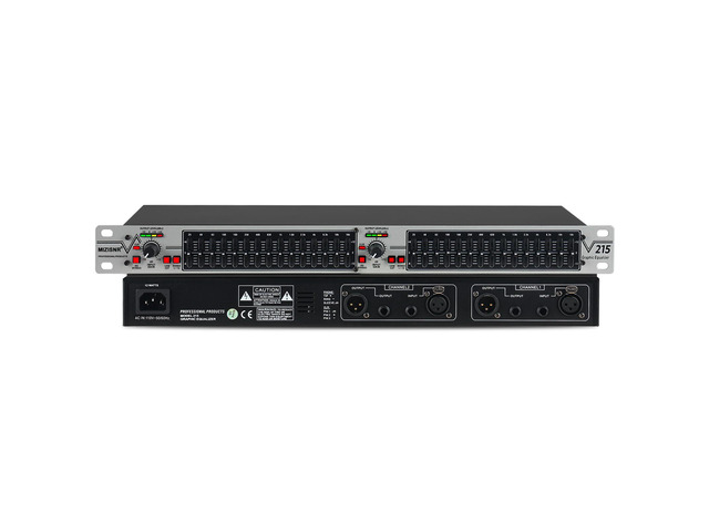 Graphic Equalizer 15-Band Stereo EQ for Home Audio, Dual Channel Professional Silver DJ Equalizer, Noise Reduction 1U Rack Mount (EQ-215S)