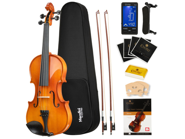 3/4 Violin Set For Beginners - Hand Carved Acoustic Violins Set - Fiddle Solidwood Kit with Hard Case, Two Bows, Tuner, Rosin, Shoulder Rest, Extra...