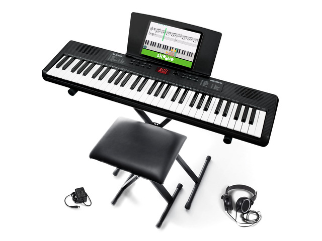 Melody 61 MK4 Keyboard Piano for Beginners with 61 Keys, Speakers, Stand, Bench, Headphones, Tablet/Sheet Music Stand, 300 Sounds and Music Lessons