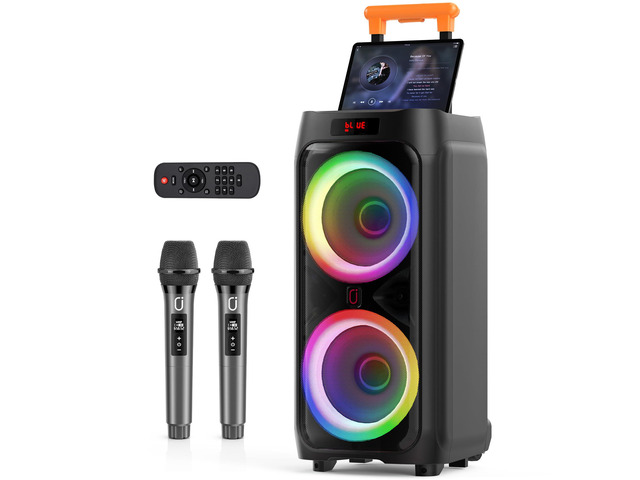 Karaoke Machine with 2 Wireless Microphones, 24' Big Portable Bluetooth Speaker for Adults with RGB Light PA System Treble & Bass 500W, Support...