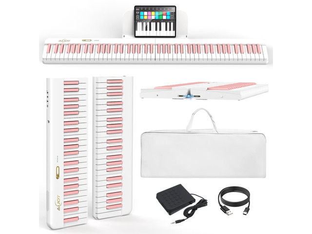 88 Key Portable Keyboard Piano with Velocity Sensitive Keys, Pink Magnetic Detachable, Split & Ultralight, Full-size Travel Piano, USB-MIDI,...