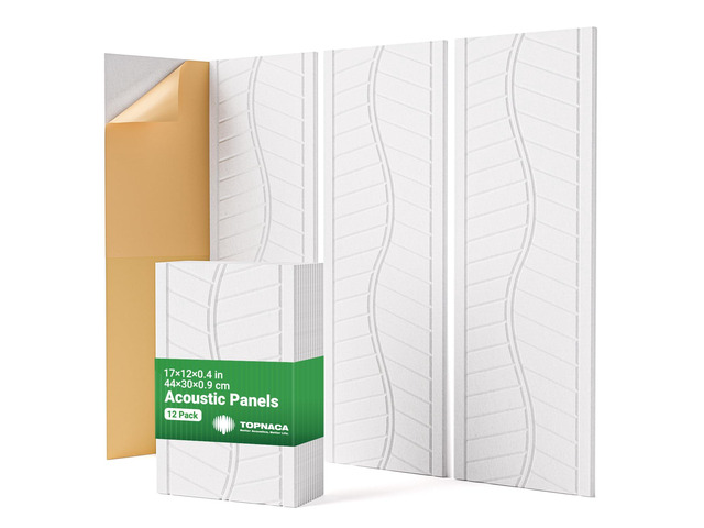 12 Pack Acoustic Wall Panels Sound Absorbing for Recording Studio, Self-Adhesive Leaf Textured Decorative White Art Ceiling Tiles - Acoustical...