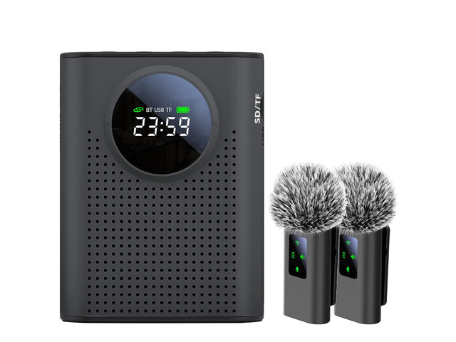 S67 Rechargeable Voice Amplifier Wireless Microphone Dual for Teachers Classroom, Mini Lavalier Lapel Mic Clip Magnetic, Bluetooth Speaker with LED...