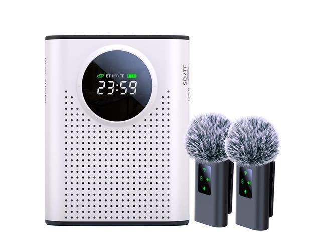 S67 Rechargeable Voice Amplifier Wireless Microphone Dual for Teachers Classroom, Mini Lavalier Lapel Mic Clip Magnetic, Bluetooth Speaker with LED...