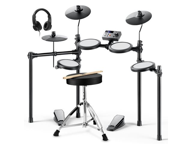 Electric Drum Set, DED-70 Electronic Drum Kit for Beginner with 150 Sounds, 4 Quiet Mesh Pads, 9' Cymbals, USB MIDI, Type-C Charging, 2 Pedal,...