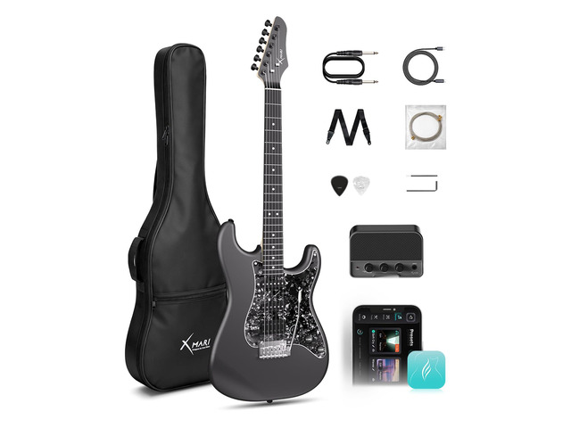 ENYA 39' Smart Beginner Electric Guitar Kit with Built-in 4 Effects Carbon Fiber Body, USB-C Recording, with Gig Bag & AMP, Headphone Output, App...