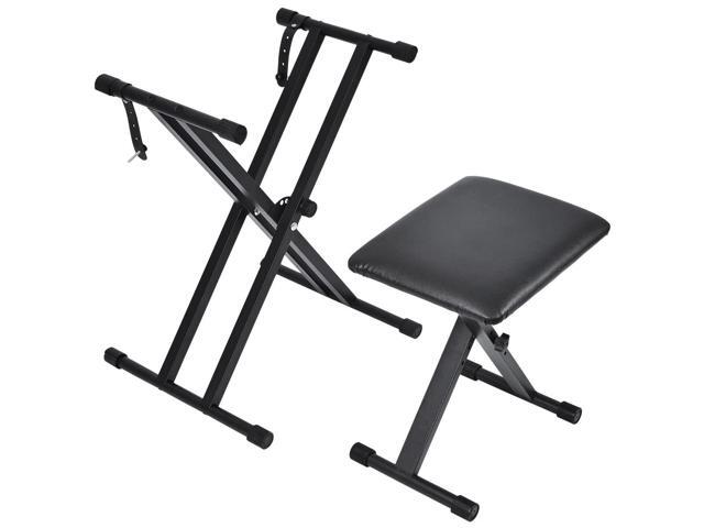 Keyboard Stand & Bench Set, Upgrade Heavy Duty Double-X Keyboard Stand, Adjustable & Portable Digital Piano Stand with Locking Straps