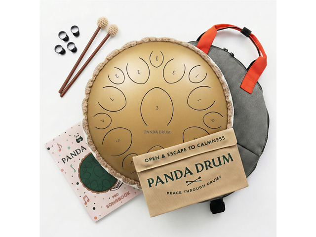 Pro (Sandstone) Steel Tongue Handpan with Music Book, Mallets, Carrying Bag & Finger Picks 15 inch, 432 Hz Rain Drum for Inside, Outside ...