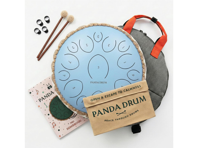 Pro (Blue) Steel Tongue Handpan with Music Book, Mallets, Carrying Bag & Finger Picks 15 inch, 432 Hz Rain Drum for Inside & Outside ...