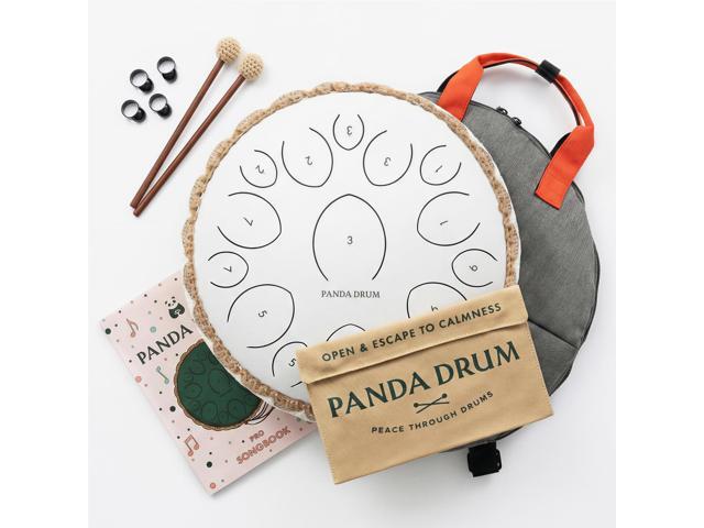 Pro (White) Steel Tongue Handpan with Music Book, Mallets, Carrying Bag & Finger Picks 15 inch, 432 Hz Rain Drum for Inside & Outside ...