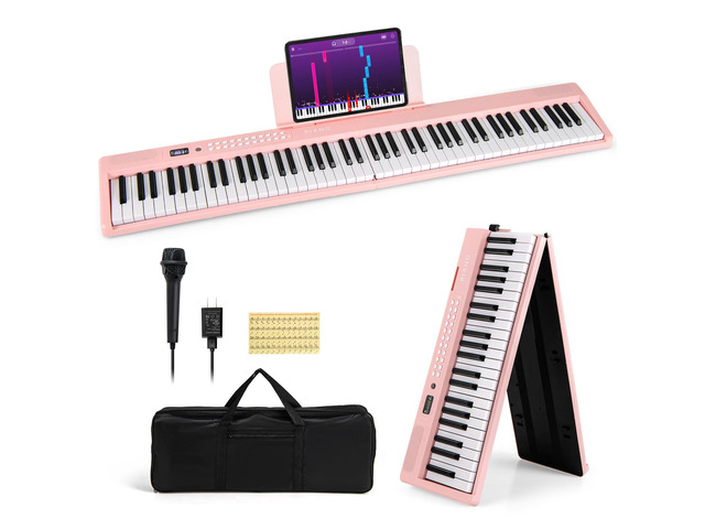 88-Key Folding Piano Keyboard, Full-Size Semi-Weighted Electric Piano Digital Piano w/MIDI, Microphone, Music Stand & Carrying Bag, Portable...