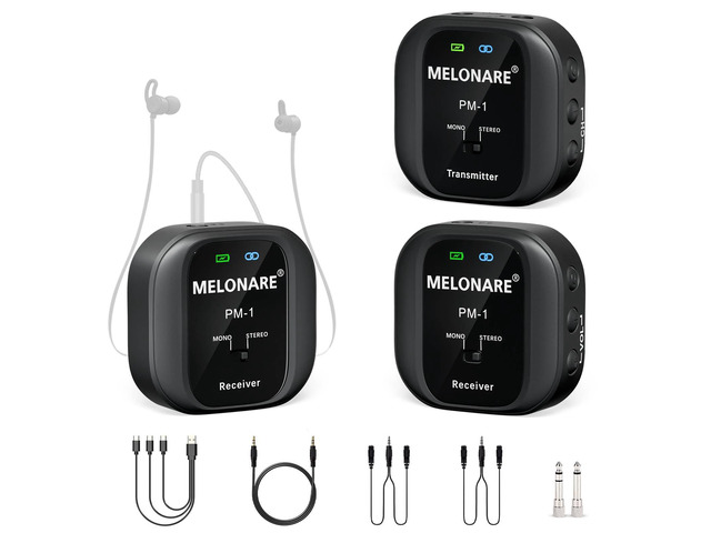 UHF Portable Wireless IEM System Mono/Stereo PM-1-2R 1 Beltpack Transmitter & 2 Receivers, 10 Channels, Auto-Pairing, Mono/Stereo Selection, Live...