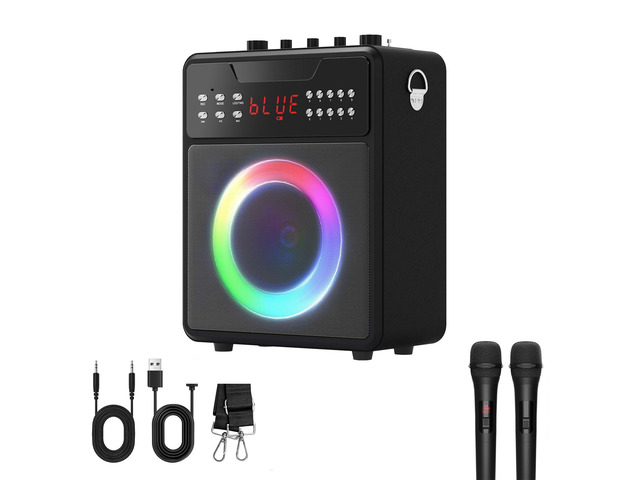 Karaoke Machine with 2 Wireless Microphones, Portable Bluetooth Karaoke Speaker for Party/Meeting, Supports for Remote Control TWS USB FM REC AUX...