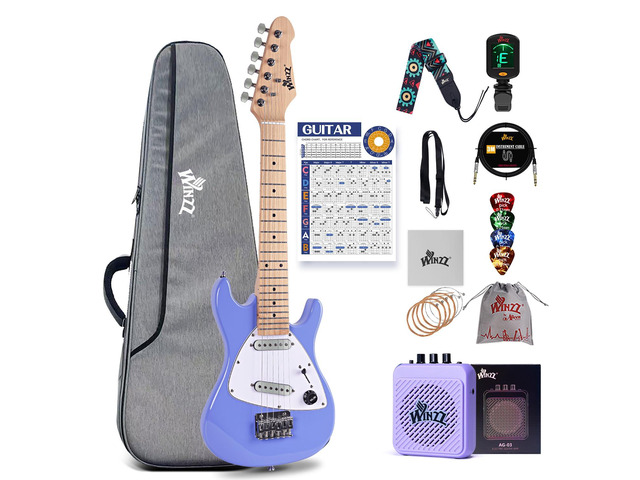 30 Inch Kids Electric Guitar Beginner Kit, Junior 1/4 Size Mini Electric Guitar for Children Complete Stater Set with Amp, Gloosy Purple Colour