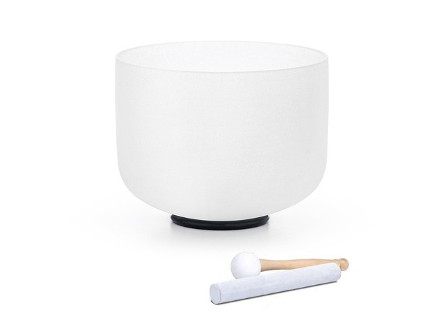 528HZ 8 Inch C Note Crystal Singing Bowl Sound Healing Meditation Sound Bath Bowl,Cleansing Stress Relief,White Quartz Frosted Bowl without Bag