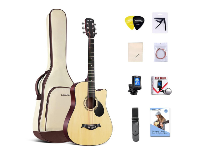 38 in Guitar Acoustic Guitar Beginner kit Adult Cutaway Acoustic Guitar Guitarras Starter Set Bundle with Padded Gig Bag, Strap, Capo, Strings, Picks