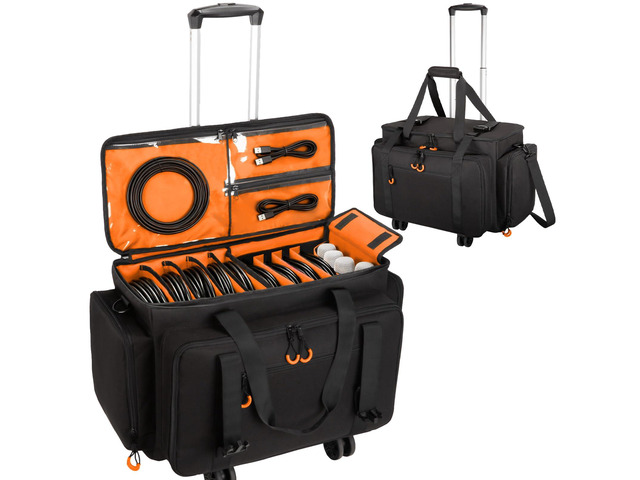 Large Rolling Dj Cable Bag with Detachable Dividers, Bottom Pad Dj Bag for Equipment and Accessories with Laptop and Microphone Pocket, Dj Gig...