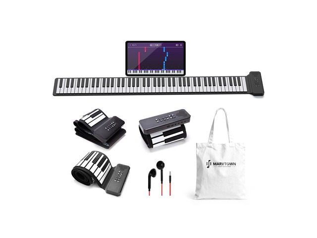 88Keys Portable Flexible Roll Up Piano Keyboard,Foldable Electric Keyboard Piano with Speaker,108 Demo Songs,128 Tones,Earphone,MIDI,Type-C...