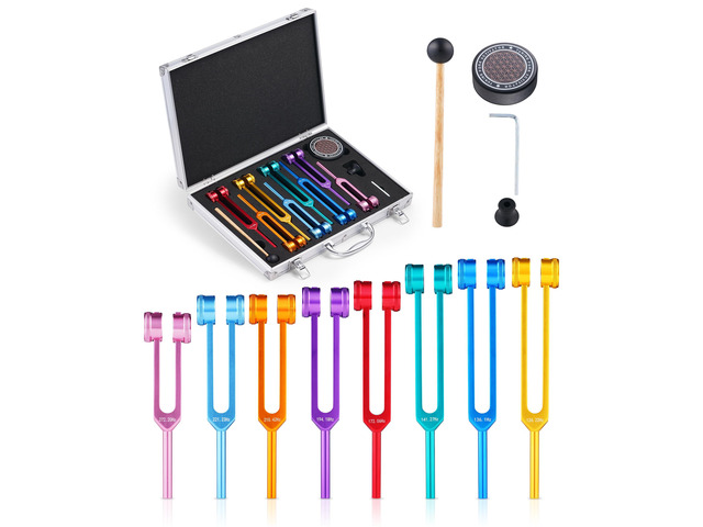 8 PCS Tuning Forks for Healing Set, Weighted Rainbow Color Chakra Frequencies (126Hz-272Hz) with Aluminum Box & Activator - Sound Therapy Kit for...