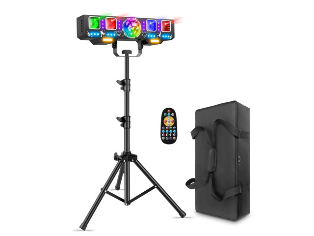 DJ Lights with Stand, 7 in 1 DJ Light for Party, DMX & Sound Activated Laser Light Show, Disco Ball & UV Strobe Effect Stage Lights Package for Gig...